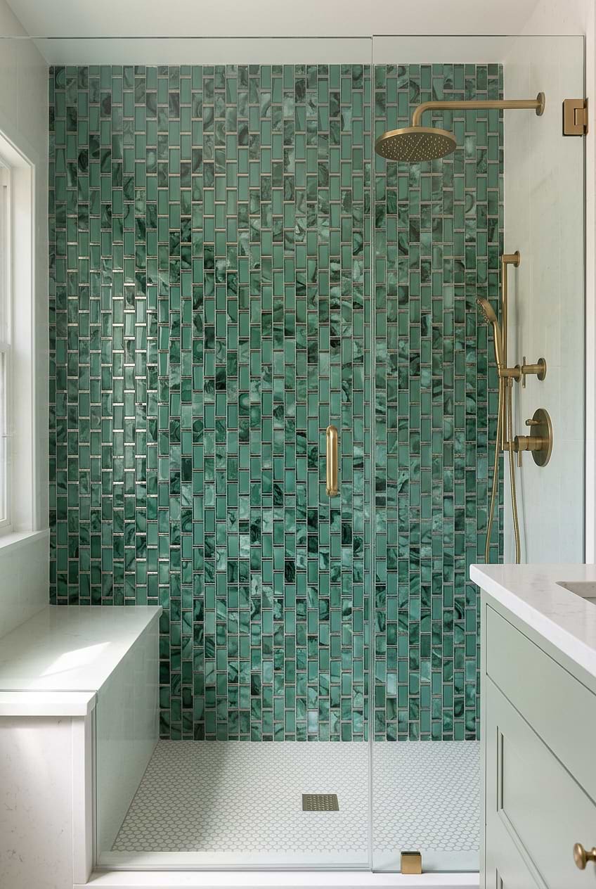 Green Glass Subway Shower Tile Design BA8013 Green Glass Subway Shower Tile Design BA8013