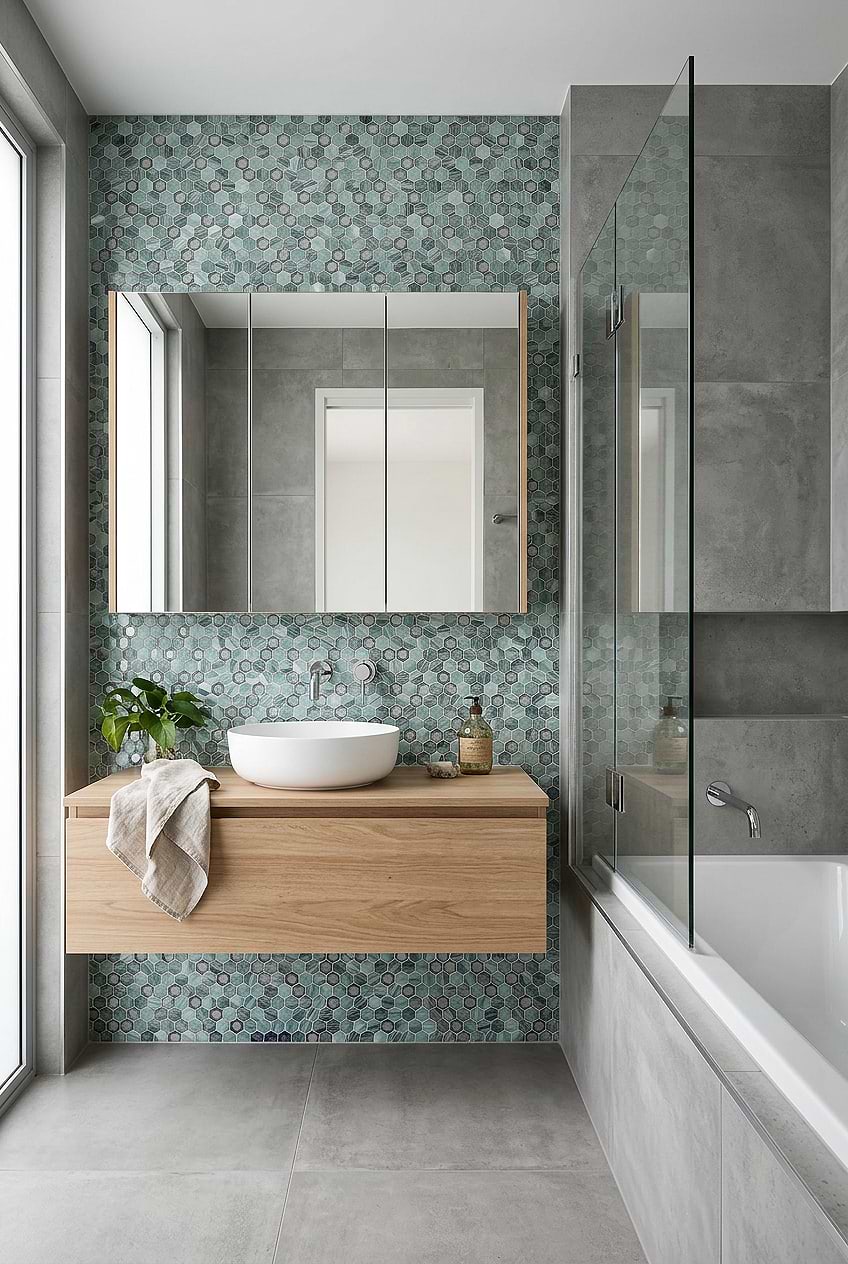 Green Hexagon Glass Shower Tile Design BA6203 Green Hexagon Glass Shower Tile Design BA6203