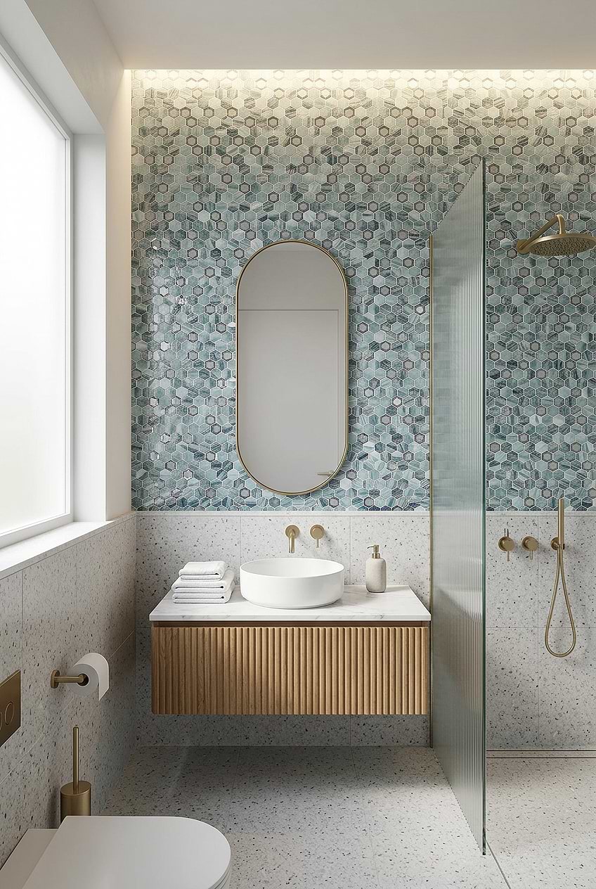 Green Hexagon Glass Shower Wall Tile BA6203
