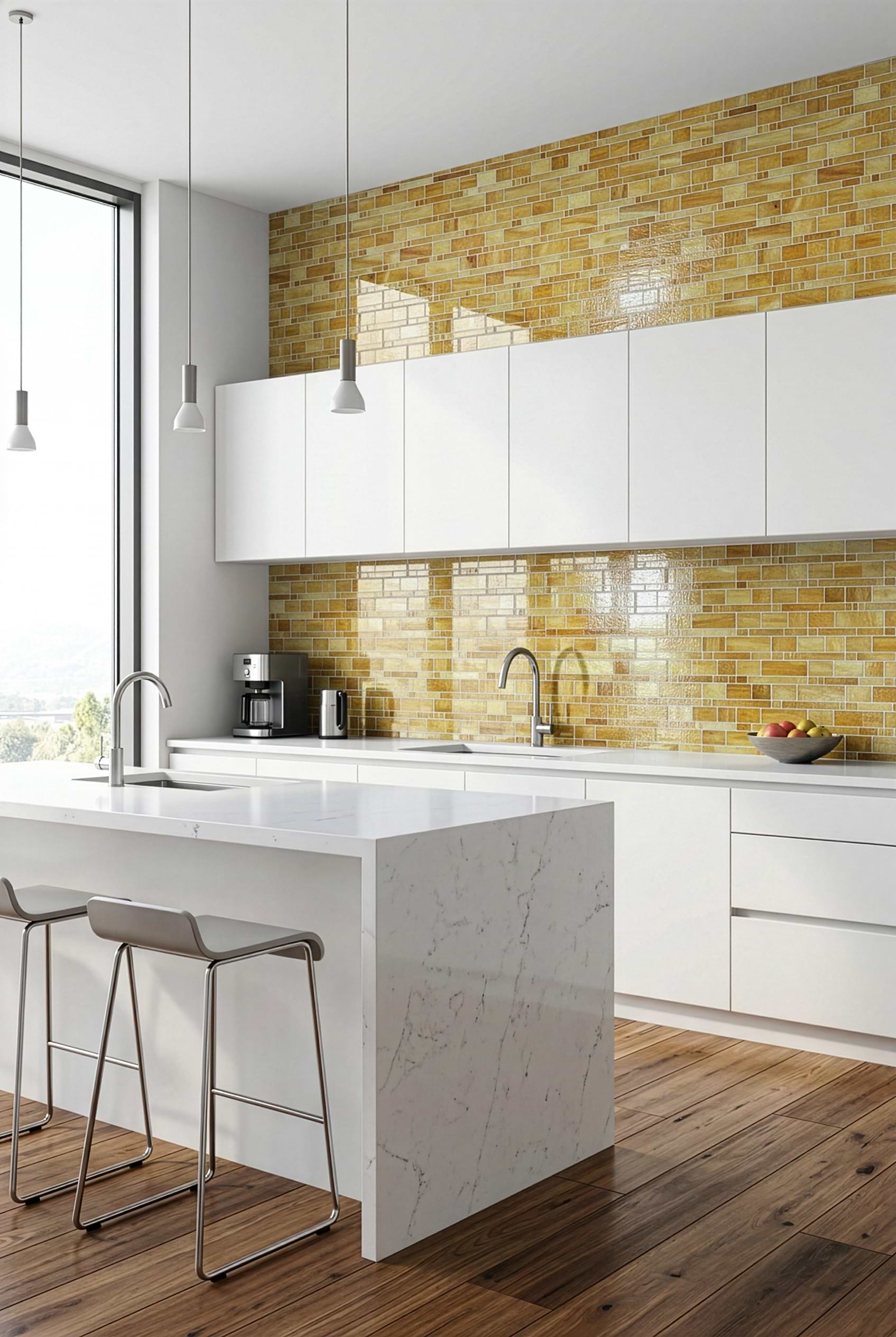 Honey Onyx Glass Modern Kitchen Tile BA7017