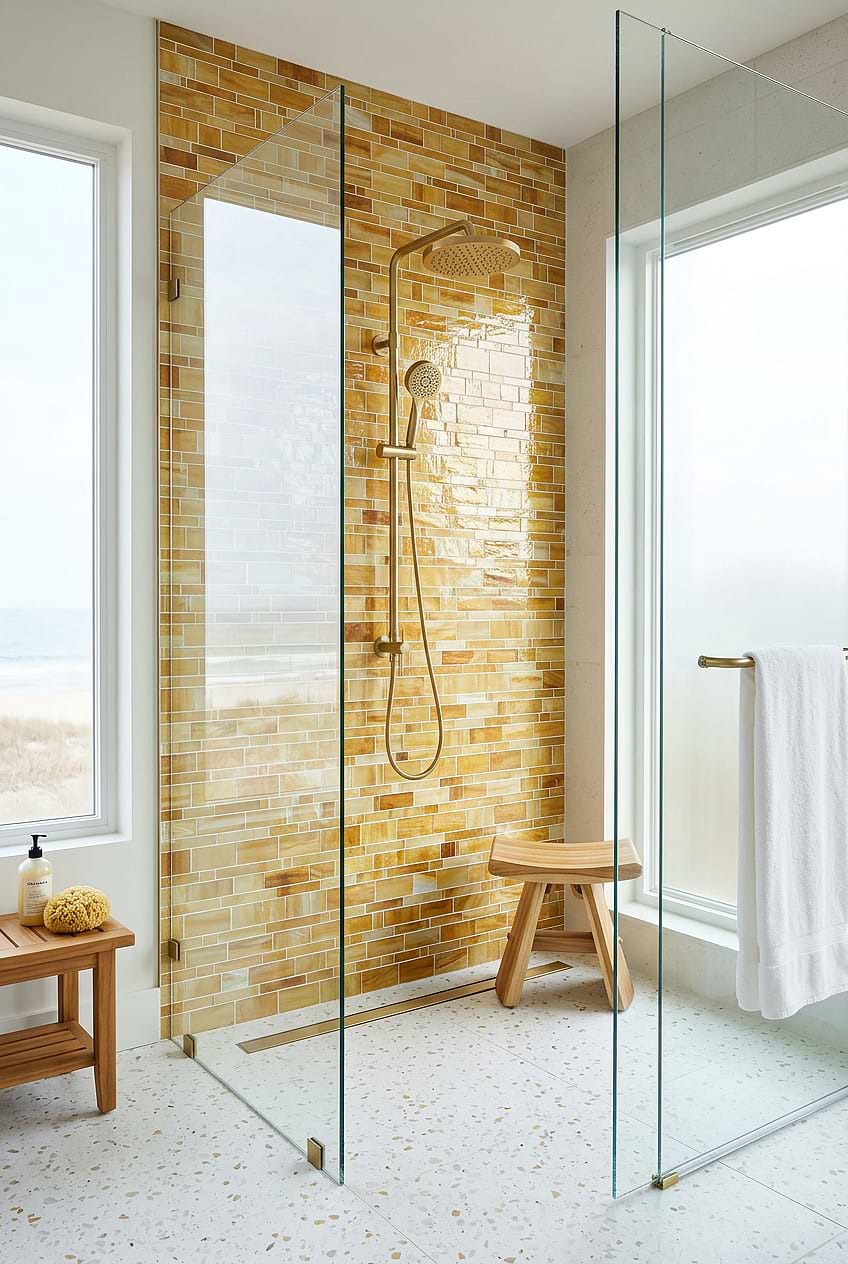 Honey Onyx Glass Shower Tile Design BA7017 Honey Onyx Glass Shower Tile Design BA7017
