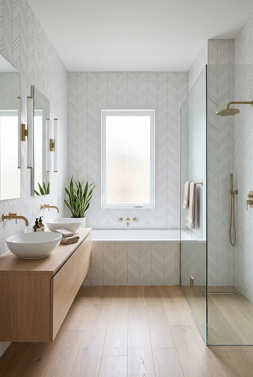 Large White Chevron Marble Bathroom Tile BA6301