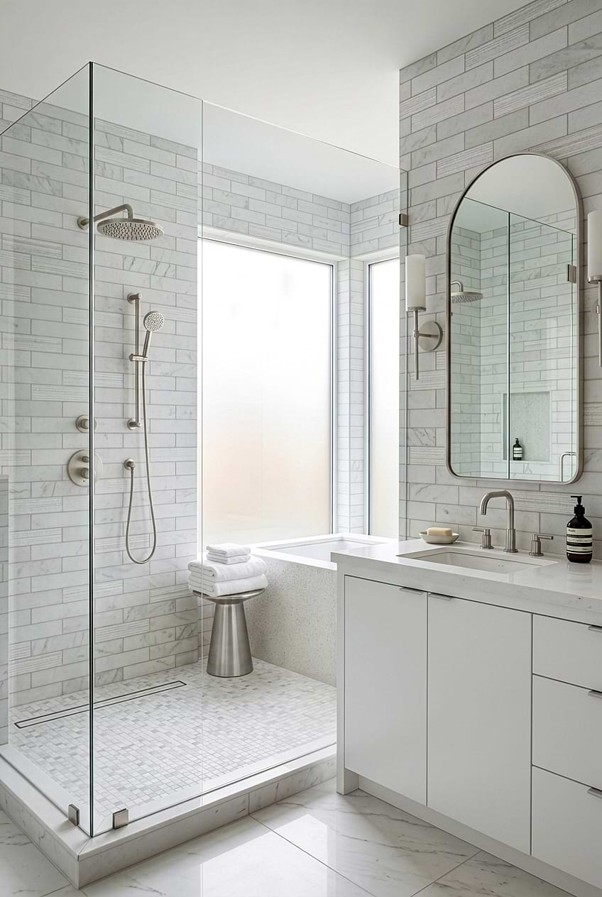 Large White Marble Shower Tile Bathroom BA8035 Large White Marble Shower Tile Bathroom BA8035