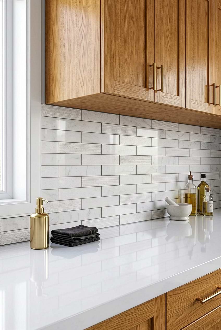 Large White Marble Subway Glass Tile BA8035