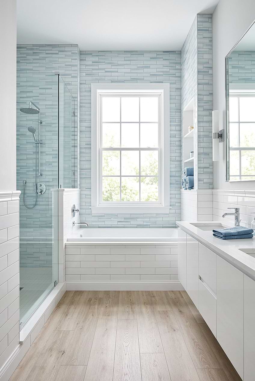 Light Blue Textured Glass Subway Shower Wall BA5507 LOT A