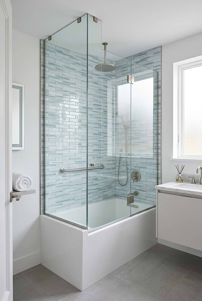 Light Blue Glass Subway Shower Wall BA5507 LOT A Light Blue Glass Subway Shower Wall BA5507 LOT A