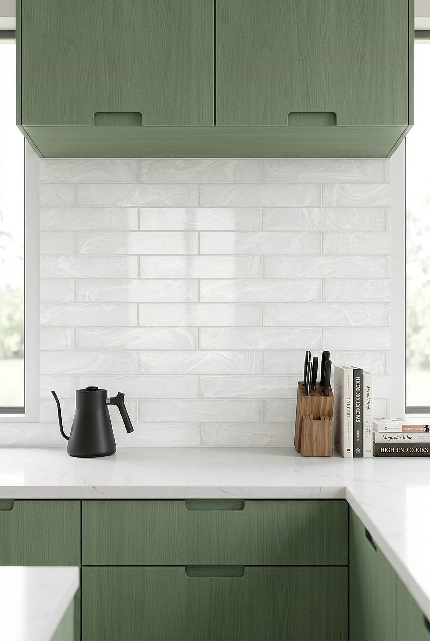 Milky White Glass Subway Kitchen Tile BA6707