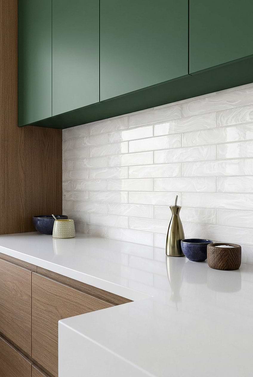 Milky White Glass Subway Modern Kitchen BA6707