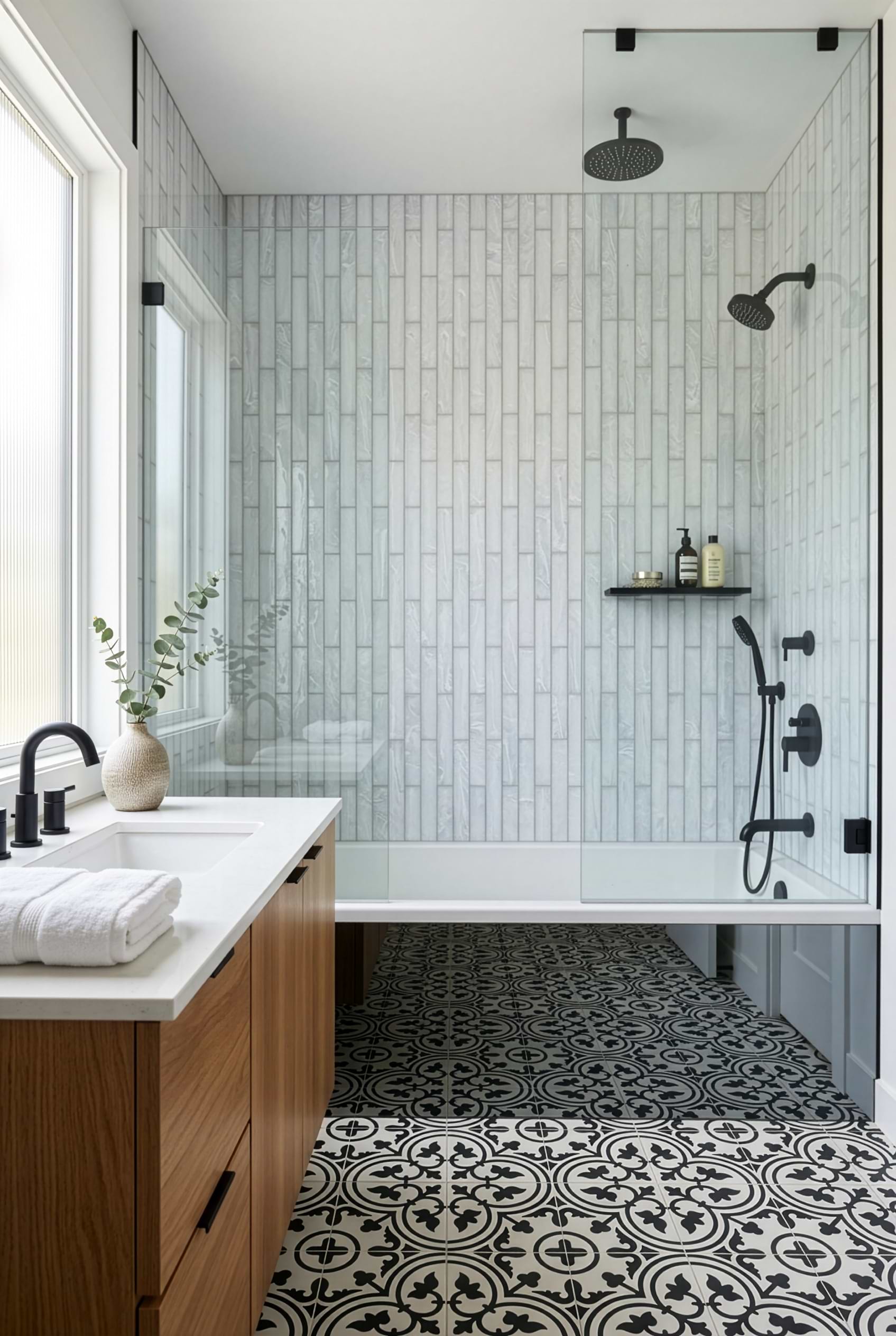 Milky White Glass Vertical Shower Tile Design BA6707