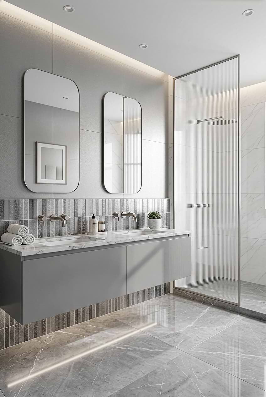 Modern Gray Metallic Bathroom Tile BA6205