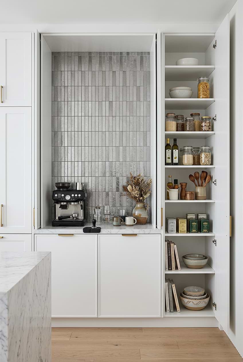 Modern Gray Metallic Linear Coffee Station BA6205