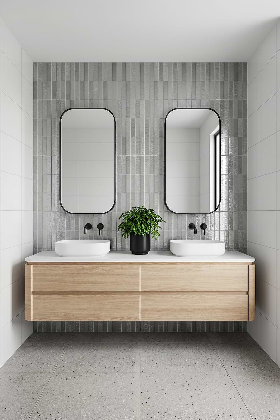 Modern Gray Metallic Vertical Shower Tile BA6205