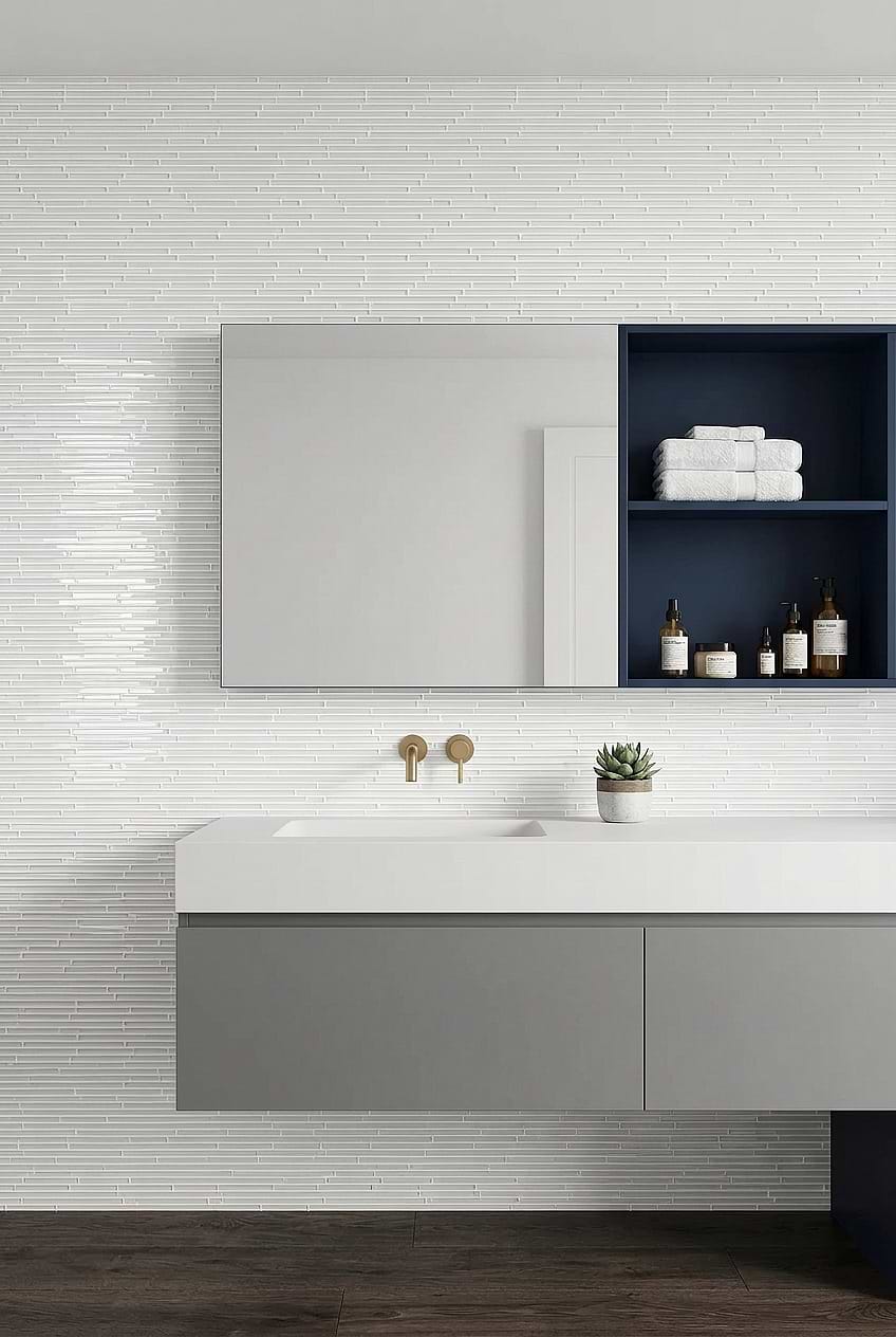 Modern White Linear Shower Tile Design BA1164