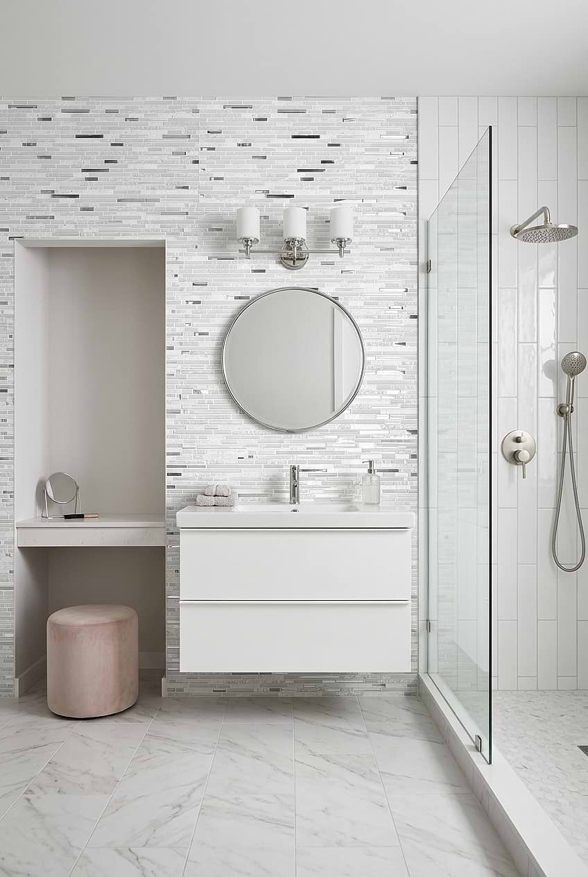 Modern White Quartz Liner Bathroom Tile BA62038