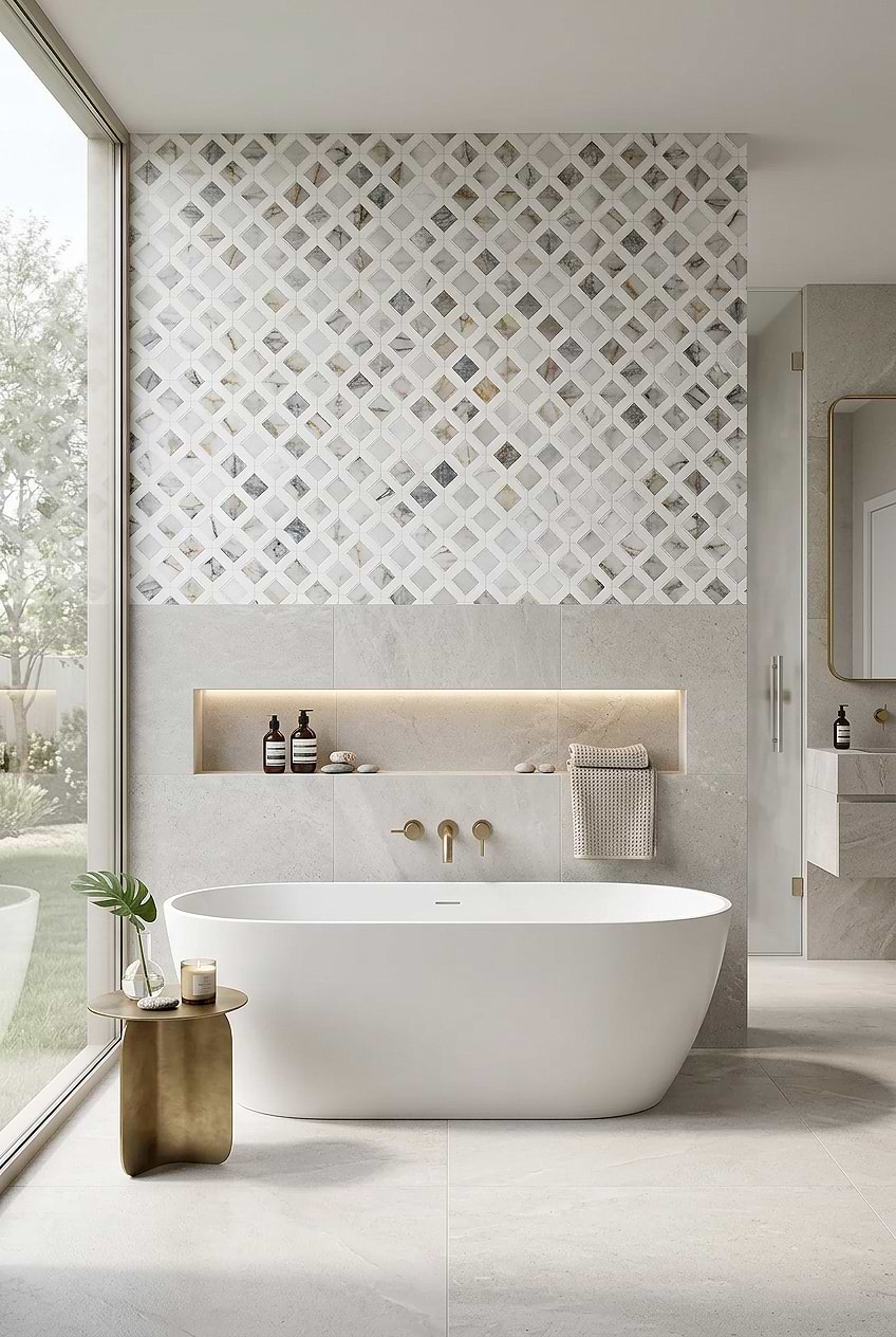 Multi Color Marble Diamond Bathroom Tile BA6313 Multi Color Marble Diamond Bathroom Tile BA6313