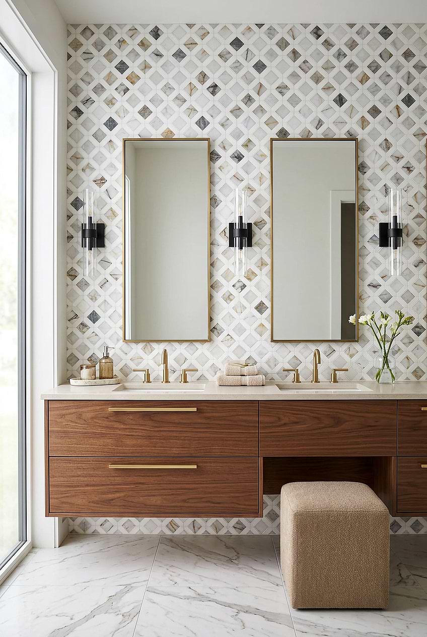 Multi Color Marble Diamond Bathroom Tile BA6313