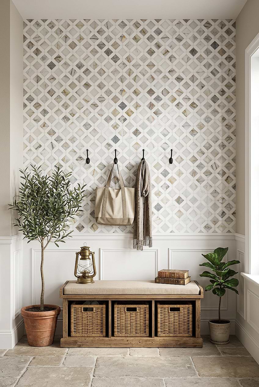 Multi Color Marble Diamond Entryway Tile BA6313