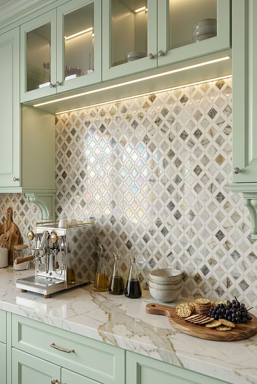 Multi Color Marble Diamond Kitchen Tile BA6313