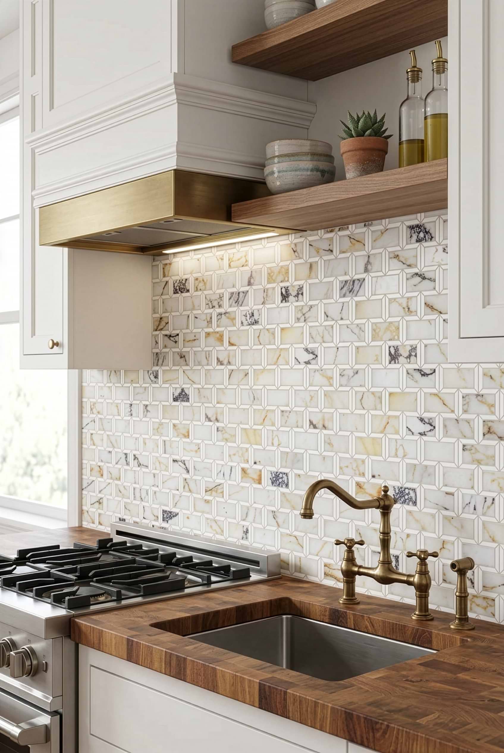 Multi Color Marble Geometric Kitchen Tile BA6330