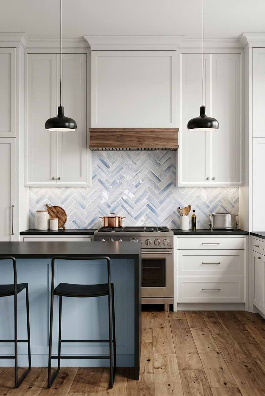 Ocean Blue Glass Herringbone Backsplash Tile BA5507 LOT C