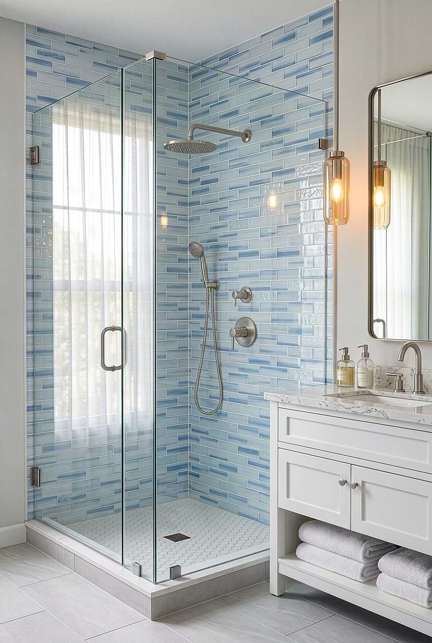 Ocean Blue Glass Subway Shower Style BA5507 LOT C Ocean Blue Glass Subway Shower Style BA5507 LOT C