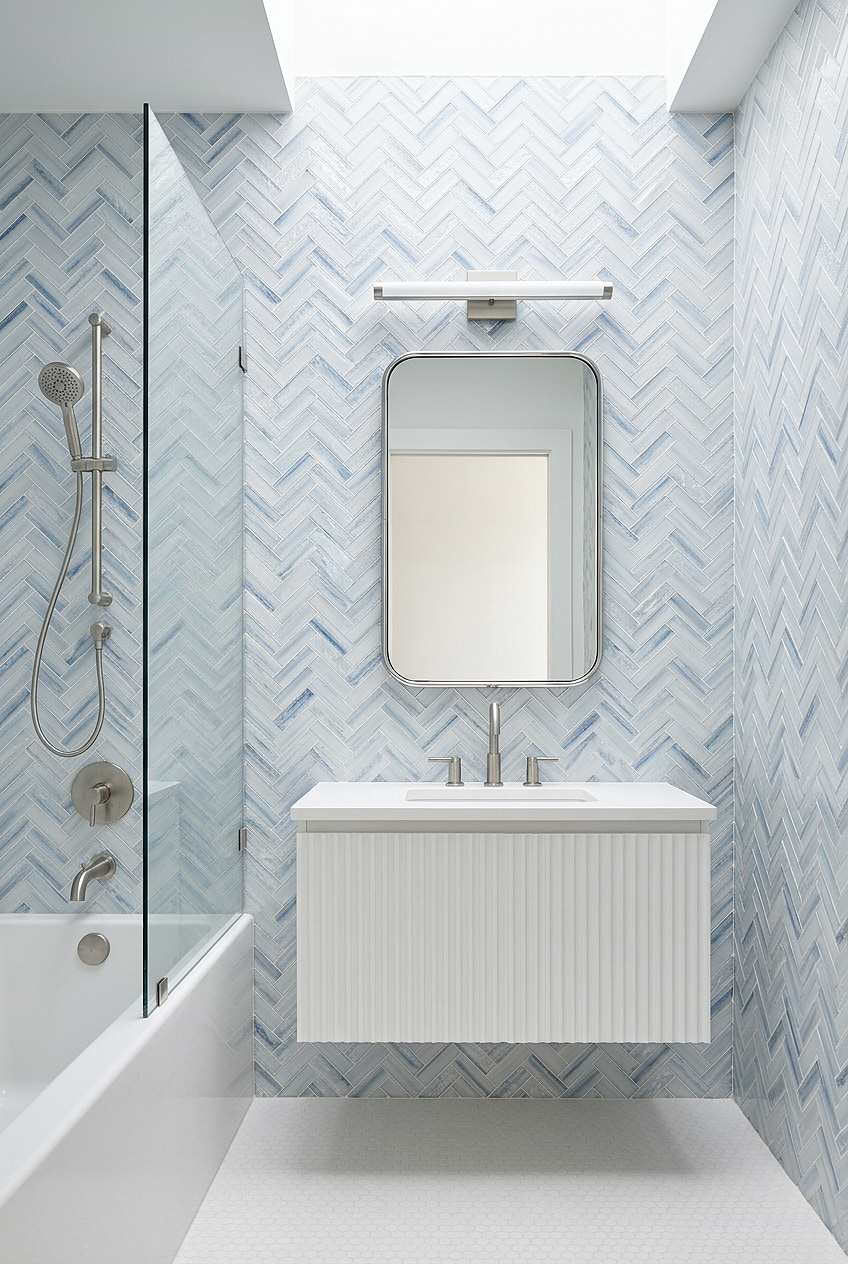 Ocean Blue Herringbone Glass Bathroom Tile BA5507 Lot C