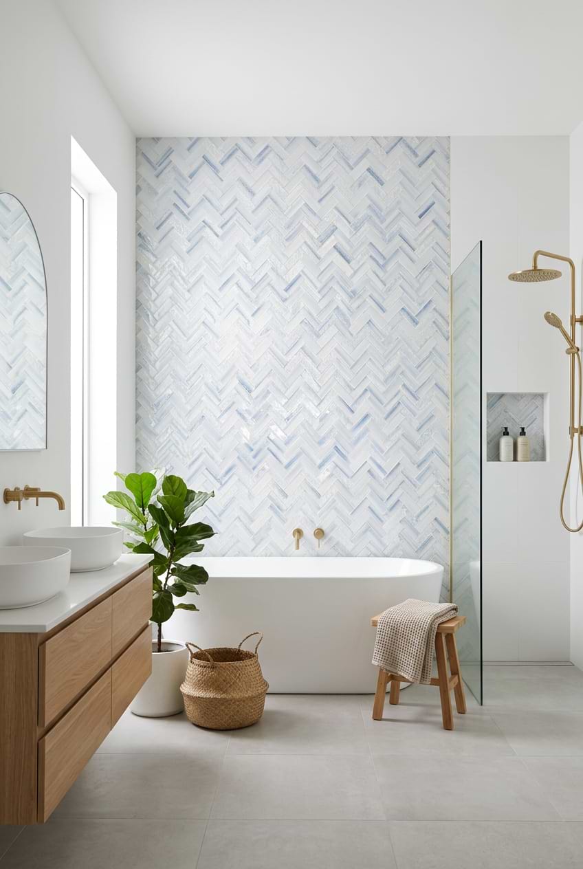 Ocean Blue Herringbone Glass Shower Tile BA5507 LOT C