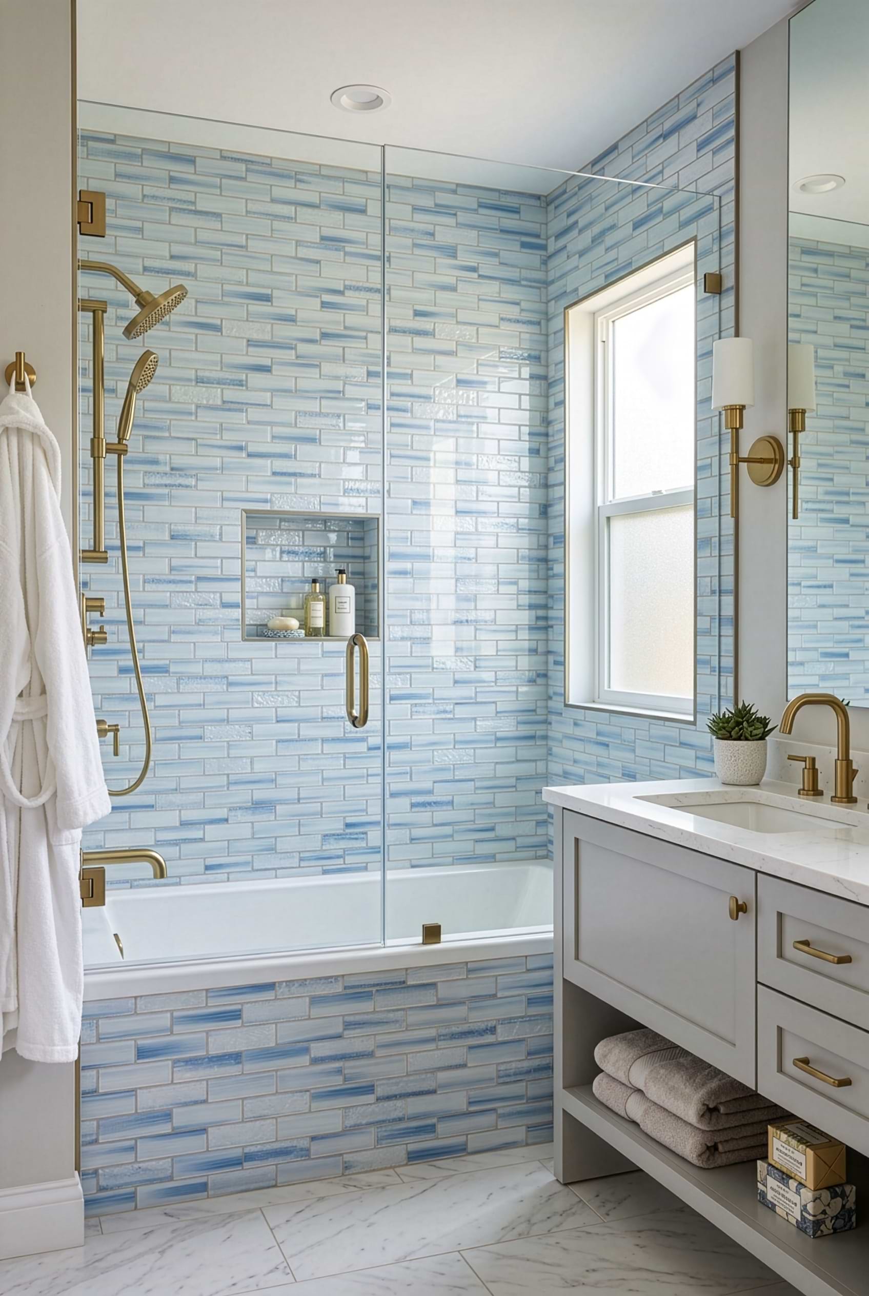 Ocean Blue Textured Glass Subway Shower Tile BA5507 LOT C