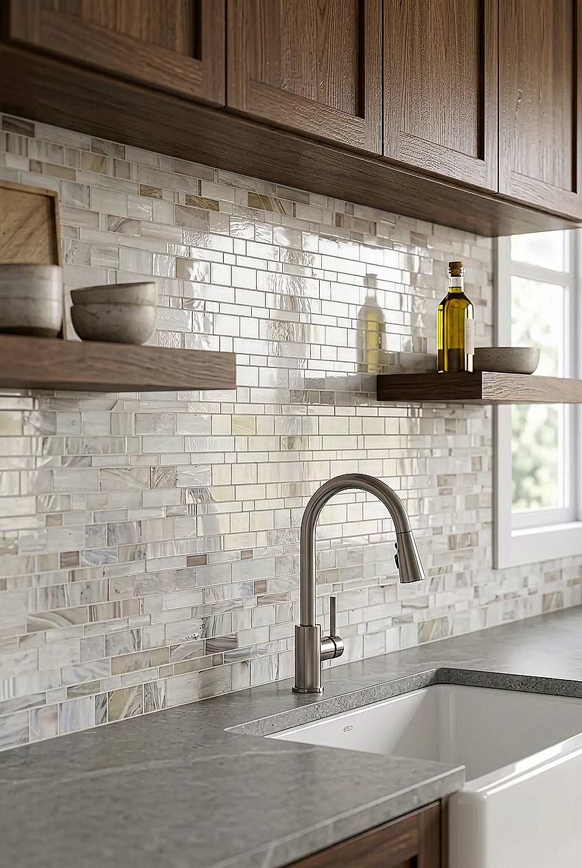 Opal Beige Artisan Glass Kitchen Tile BA7015