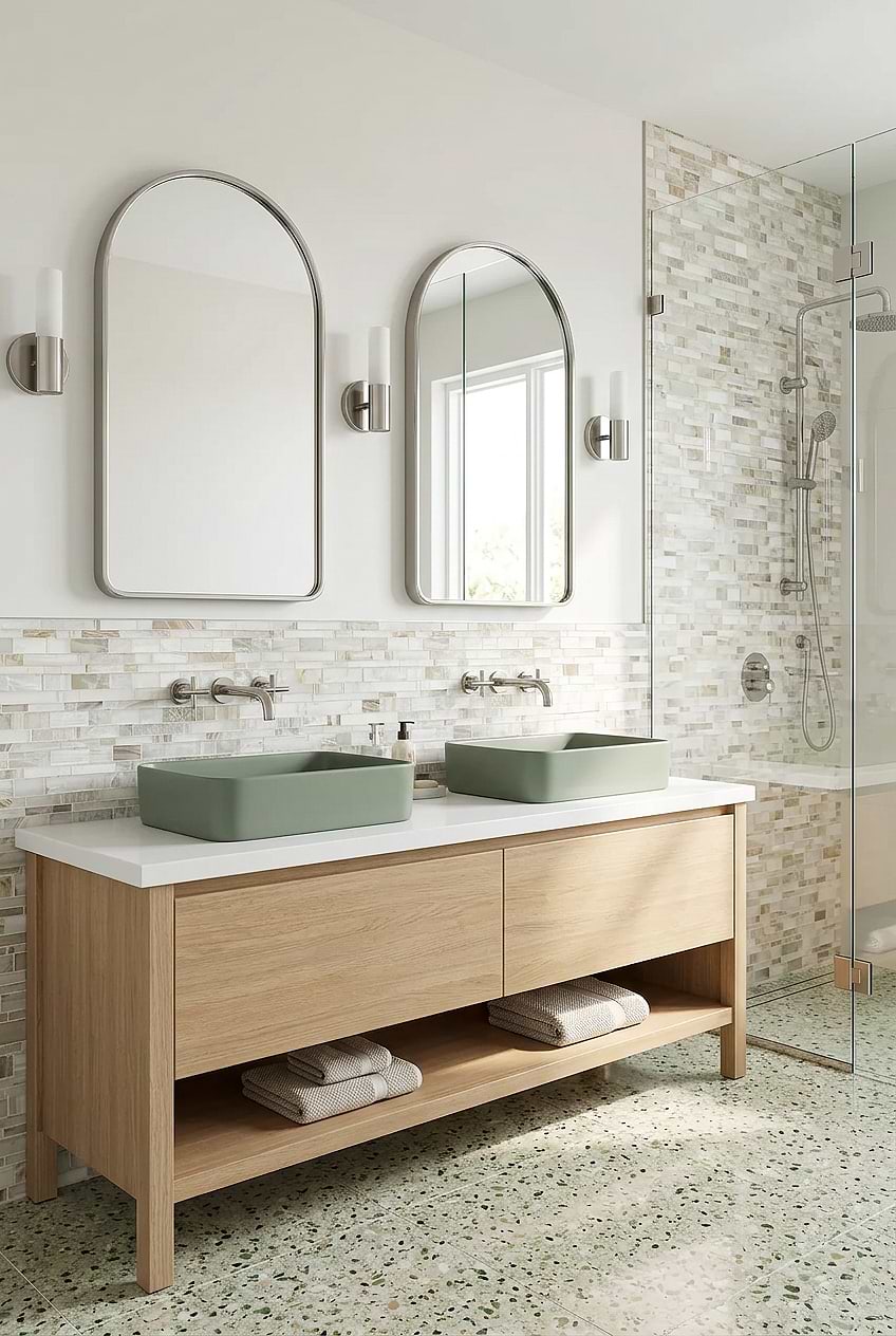 Opal Beige Glass Artisan Bathroom Tile BA7015