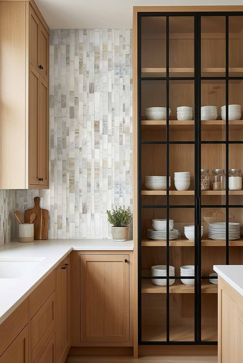 Opal Beige Glass Linear Mosaic Backsplash BA7015