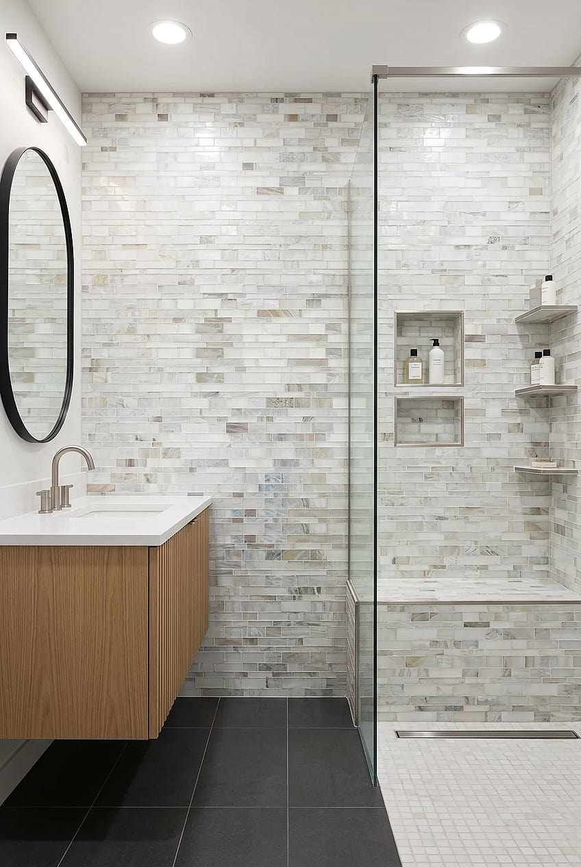 Opal Beige Glass Linear Shower Wall BA7015