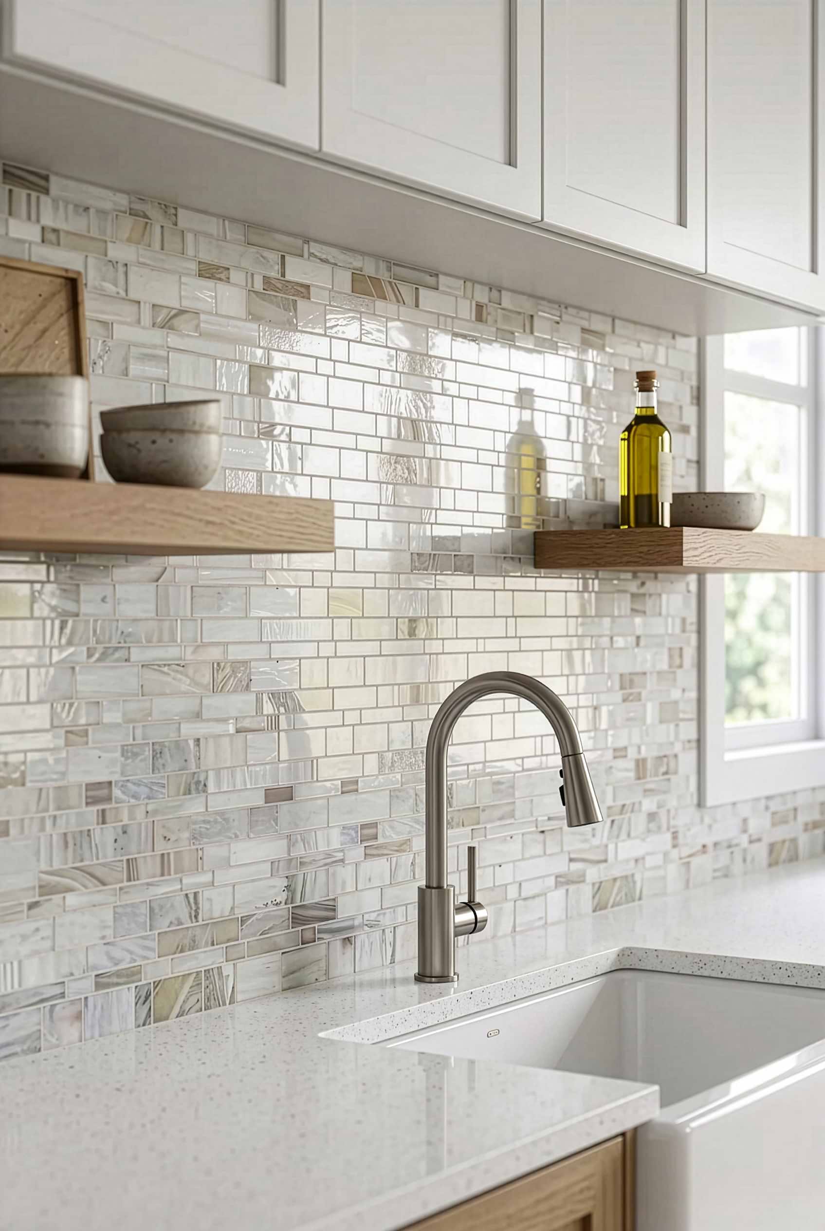 Opal Beige Glass Subway Kitchen Tile BA7015