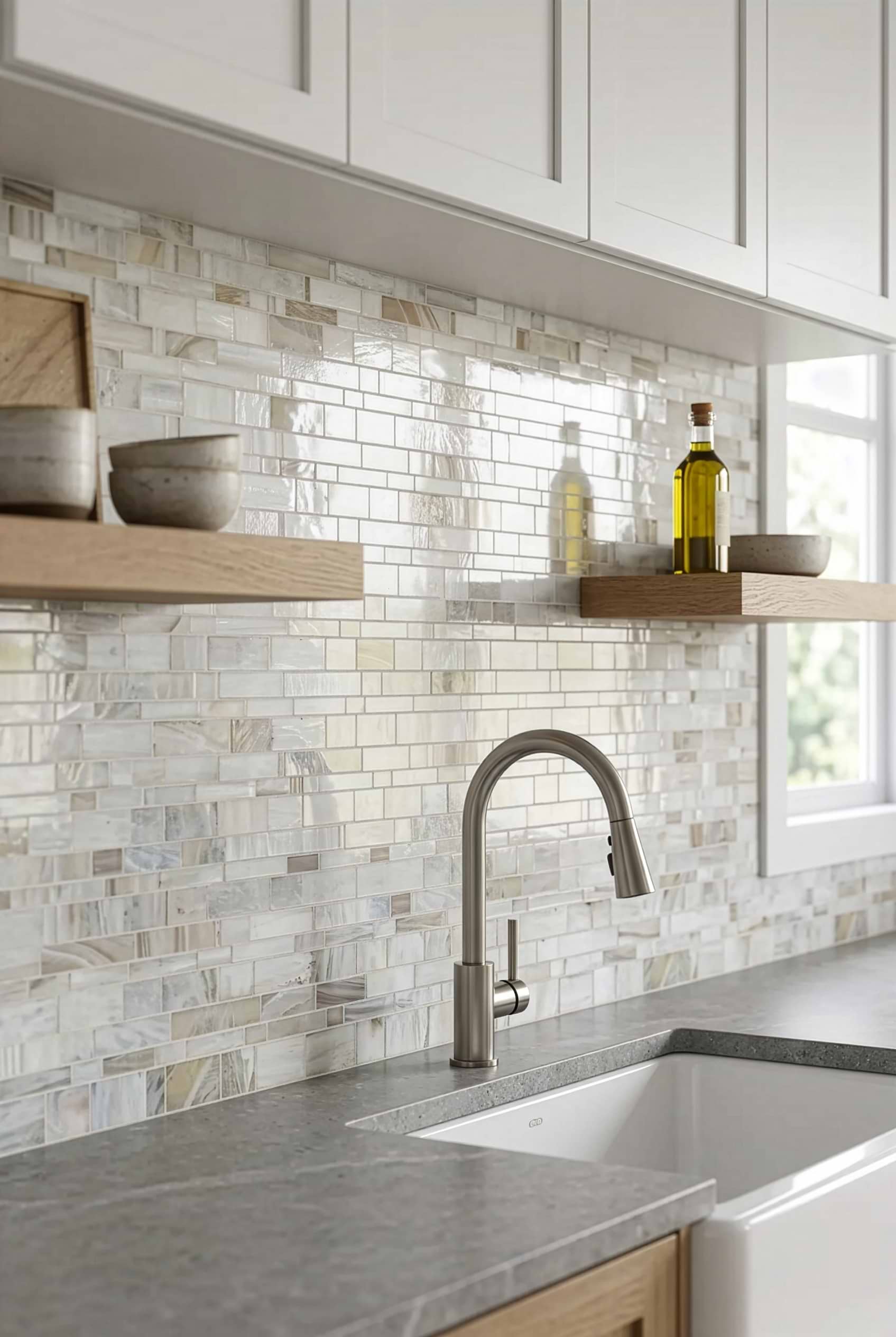 Opal Beige Handcut Glass Mosaic Kitchen Tile BA7015 Opal Beige Handcut Glass Mosaic Kitchen Tile BA7015