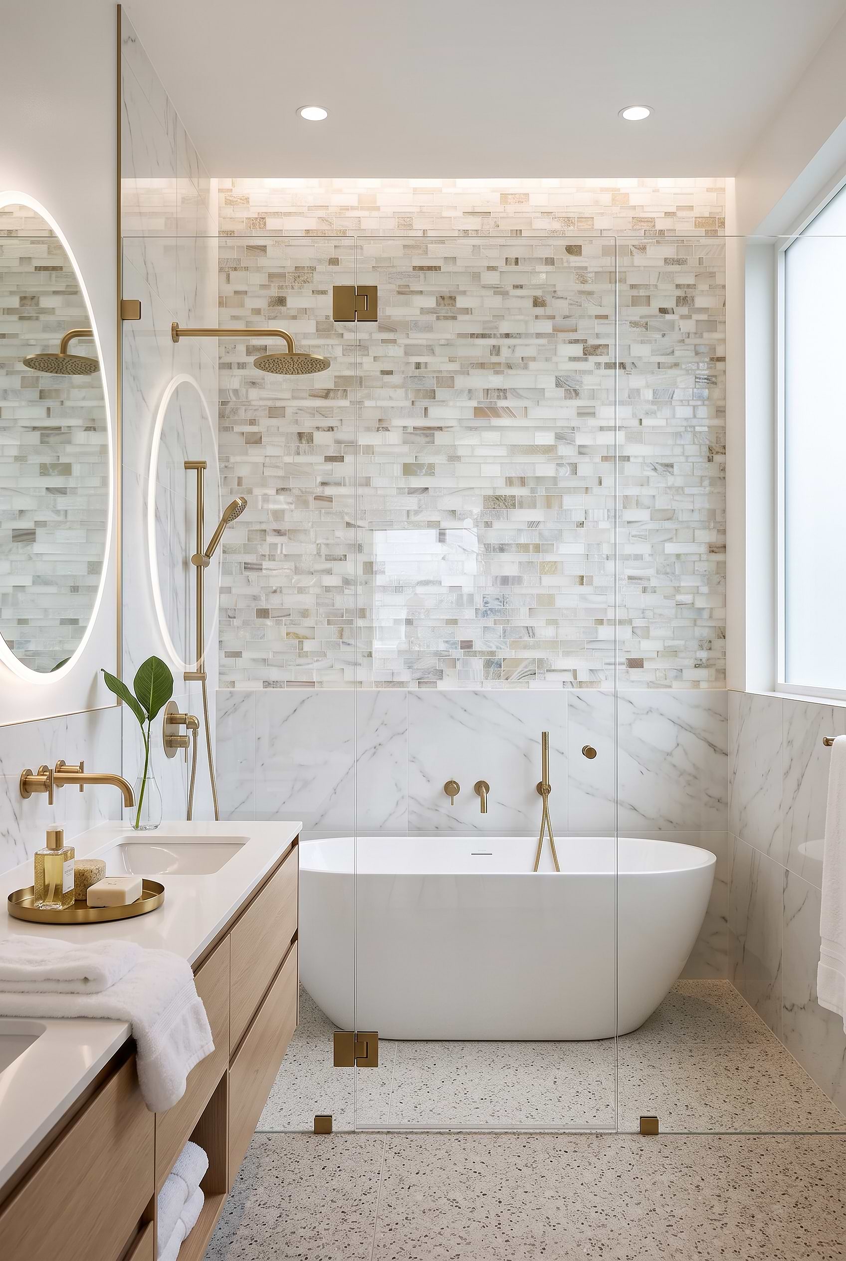 Opal Beige Handcut Glass Shower Mosaic BA7015