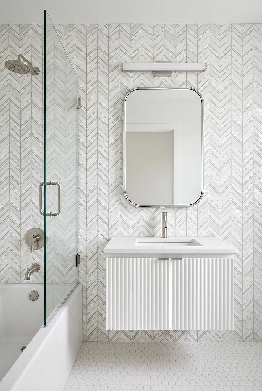 Pearl Marble Chevron Bathroom Wall Tile BA8030