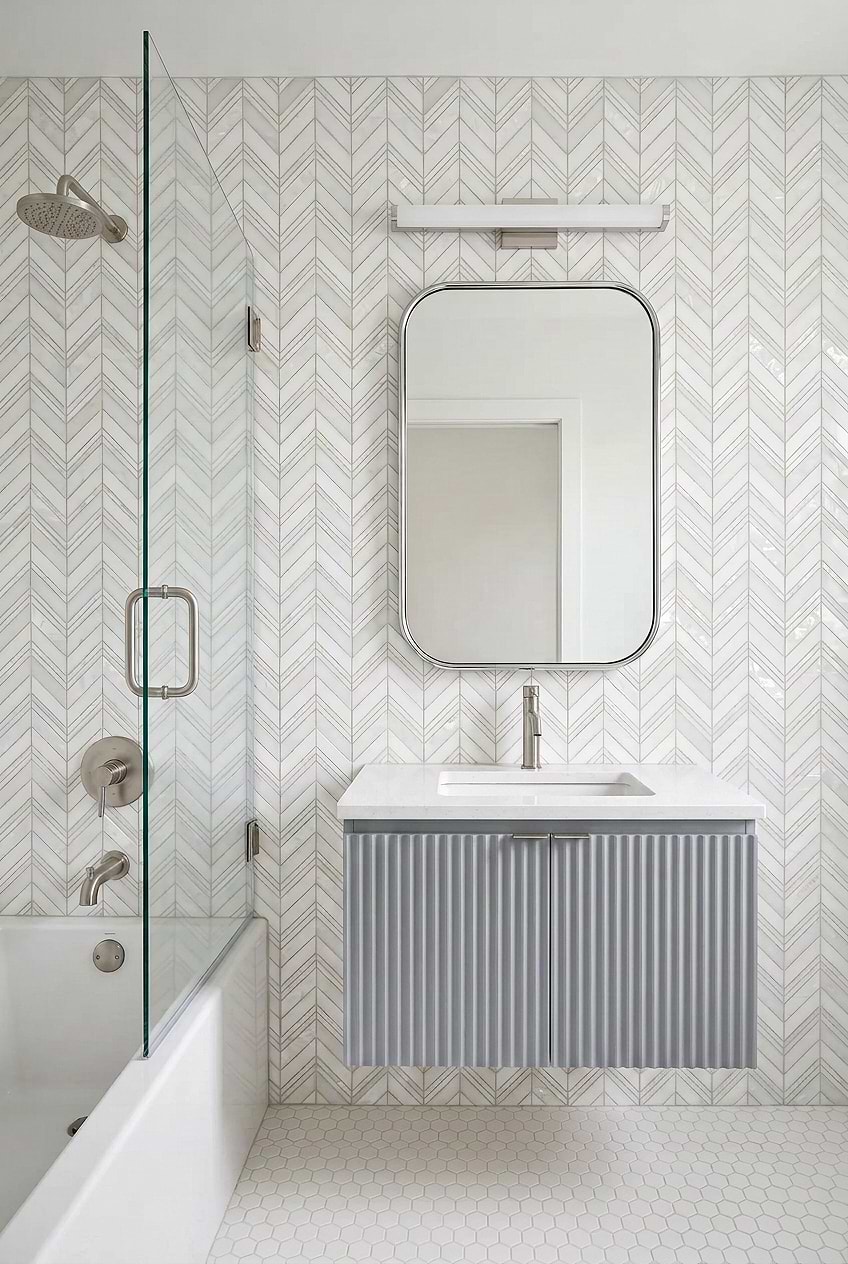 Pearl Marble Chevron Shower Wall Tile BA8030