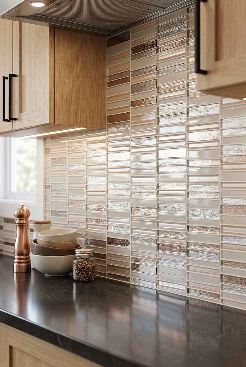 Rose Gold Beveled Glass Mosaic Tile BA8006