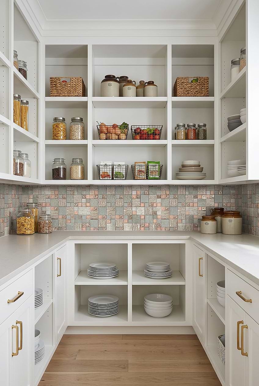 Rose Gold Gray Glass Pantry Tile BA8007