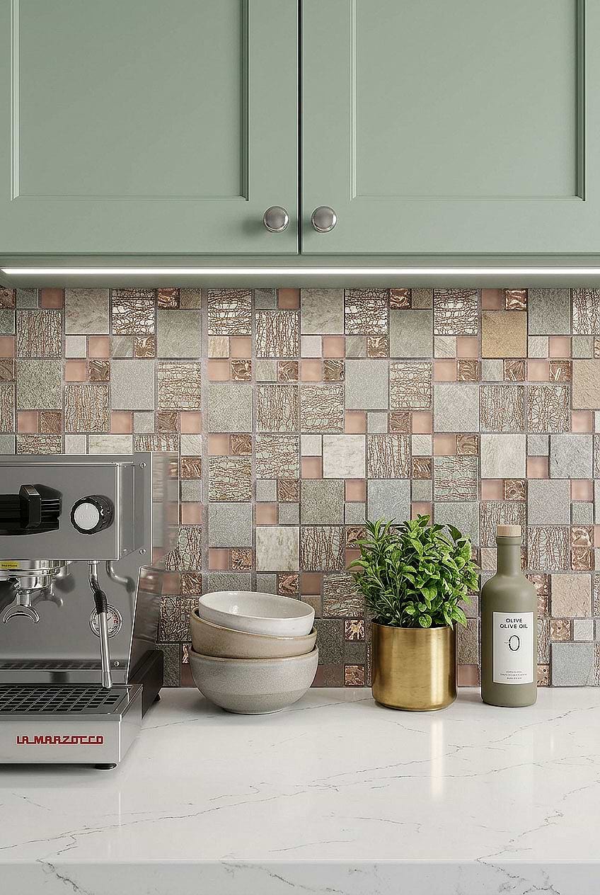 Rose Gold Gray Mosaic Kitchen Tile BA8007