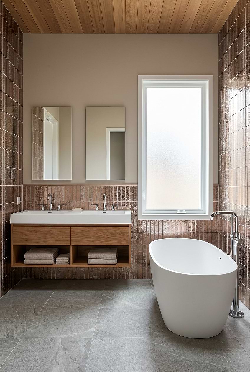 Rose Gold Metallic Glass Bathroom Tile BA6206