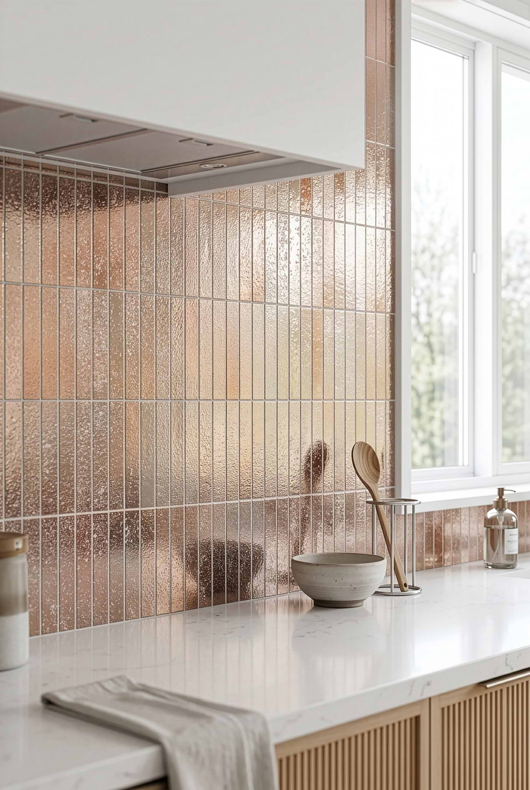 Rose Gold Metallic Glass Kitchen Tile BA6206