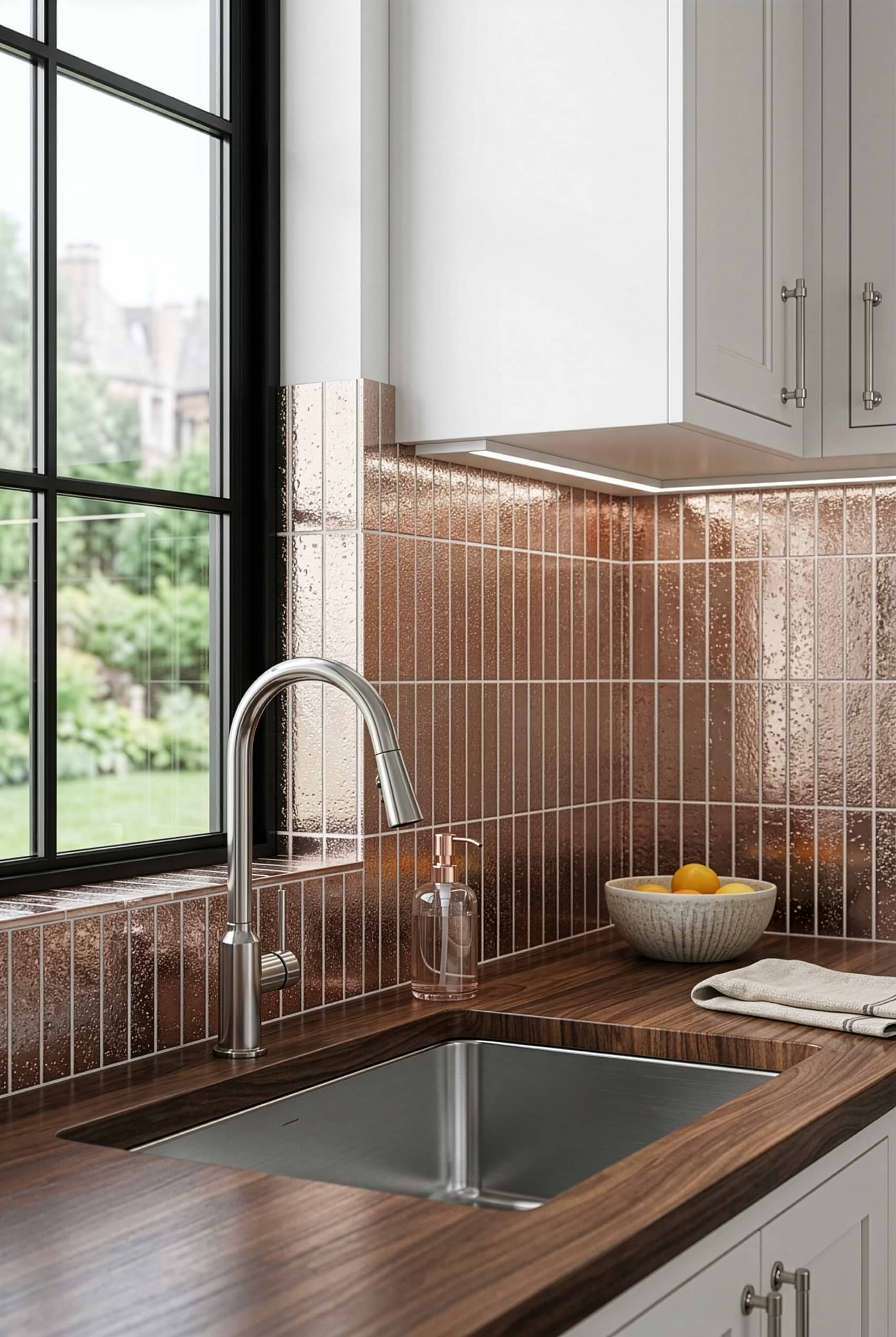Rose Gold Metallic Glass Kitchen Tile BA6206