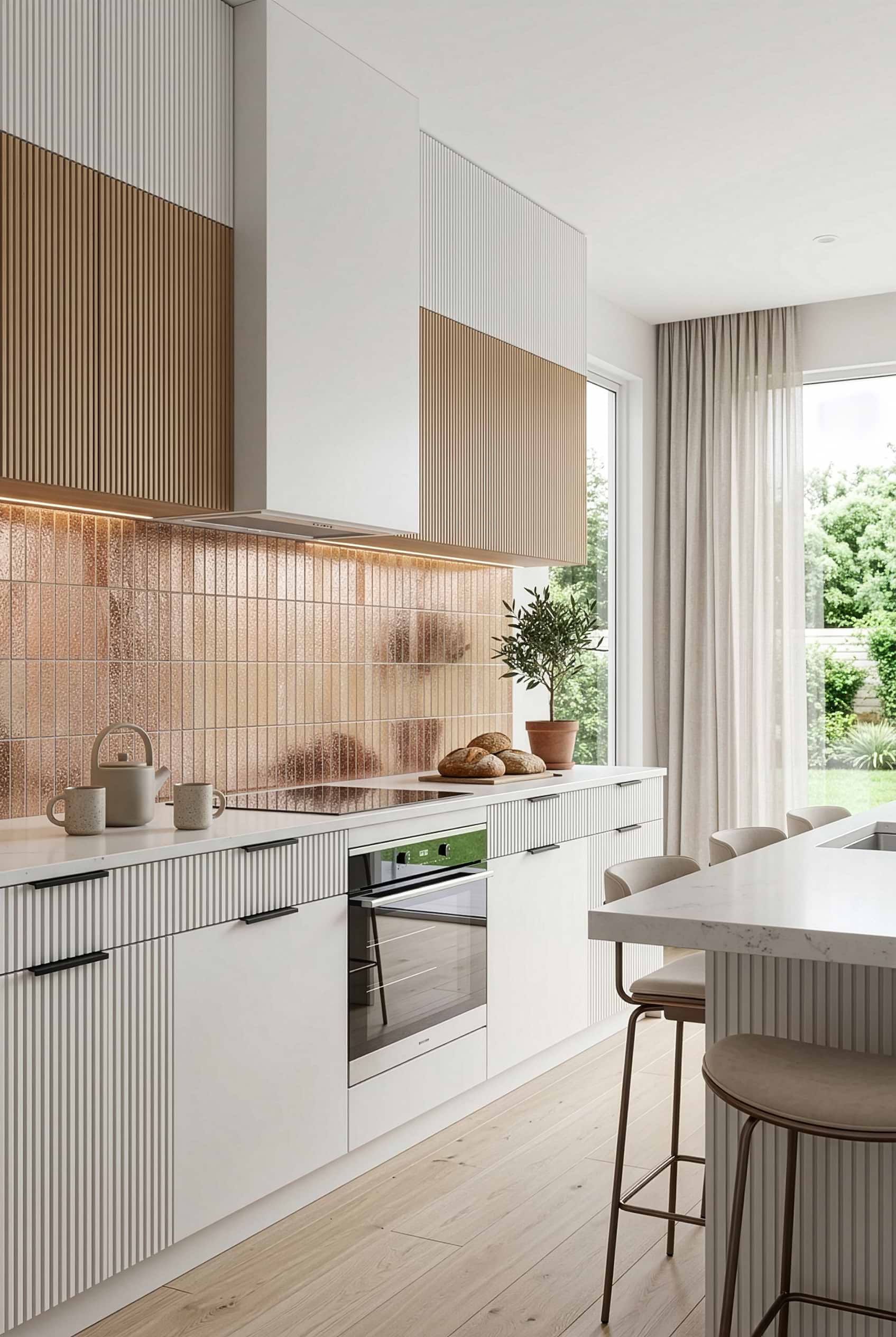 Rose Gold Metallic Linear Kitchen Tile BA6206