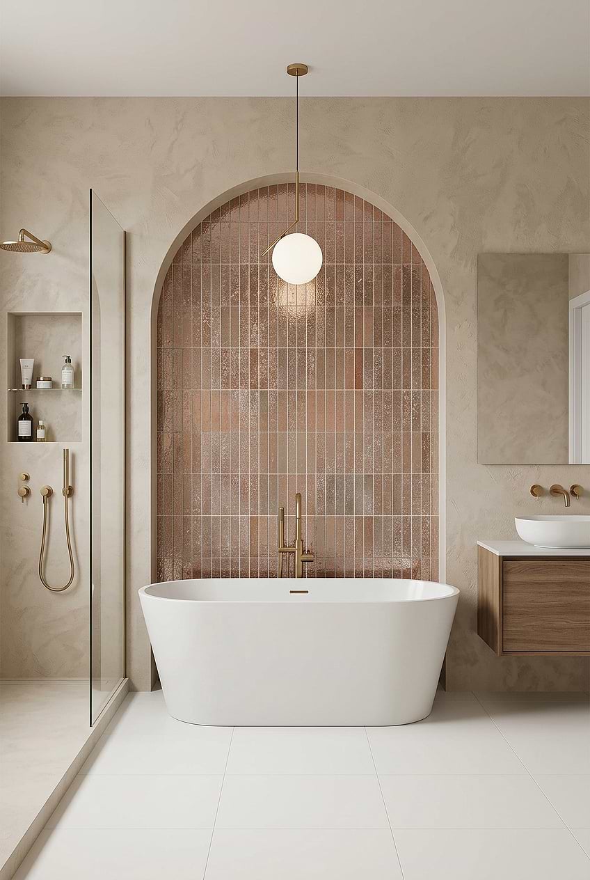 Rose Gold Metallic Shower Wall Tile Design BA6206