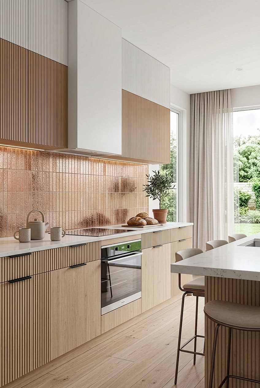 Rose Gold Metallic Vertical Kitchen Tile BA6206