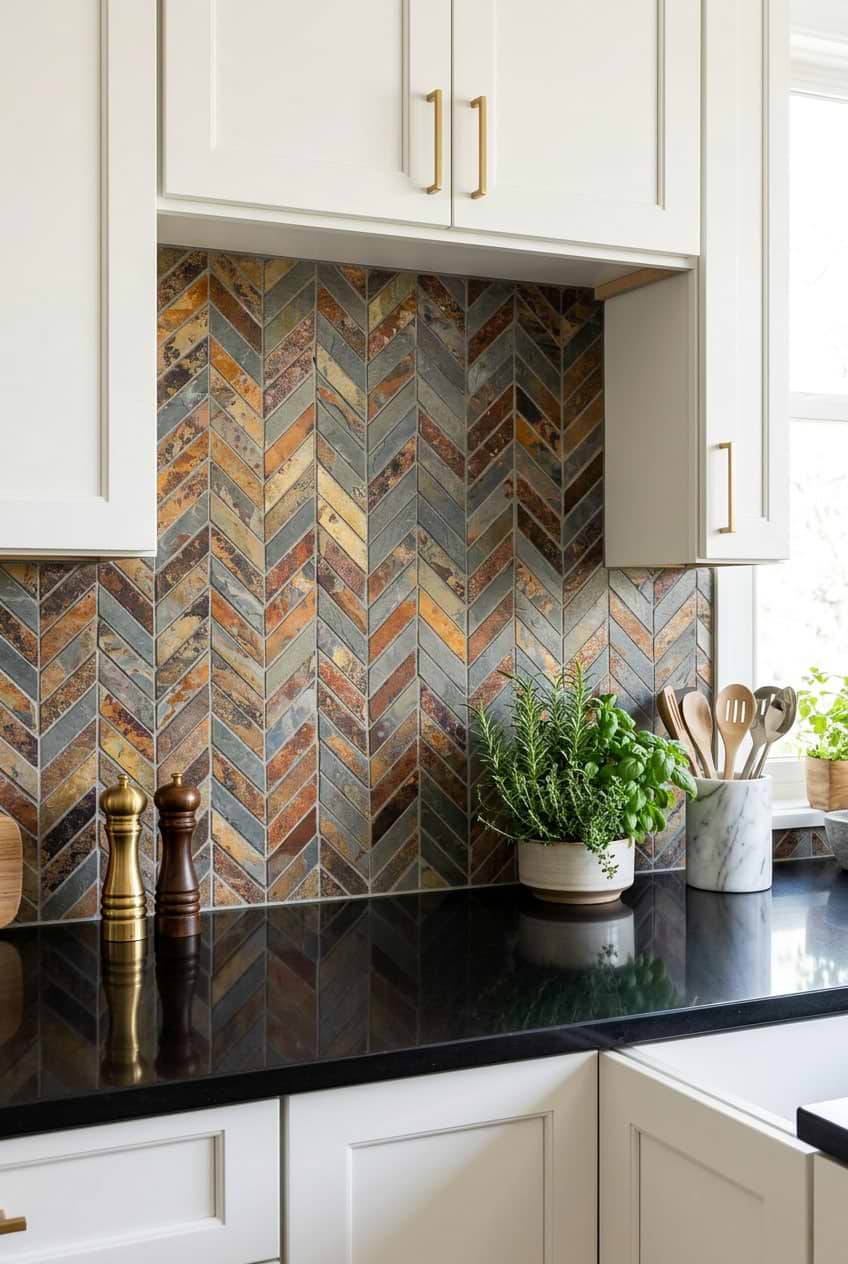 Rustic Brown Gray Slate Chevron Mosaic Rustic Brown Gray Slate Chevron Mosaic