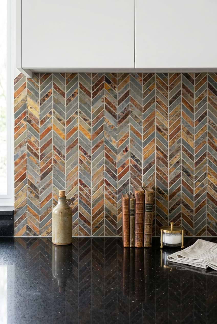 Rustic Slate Chevron Kitchen Mosaic Tile BA1065 Rustic Slate Chevron Kitchen Mosaic Tile BA1065