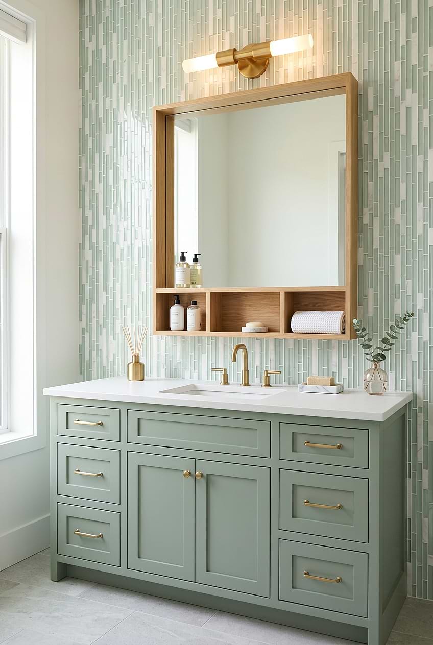 Sea Green Linear Glass Bathroom BA1205