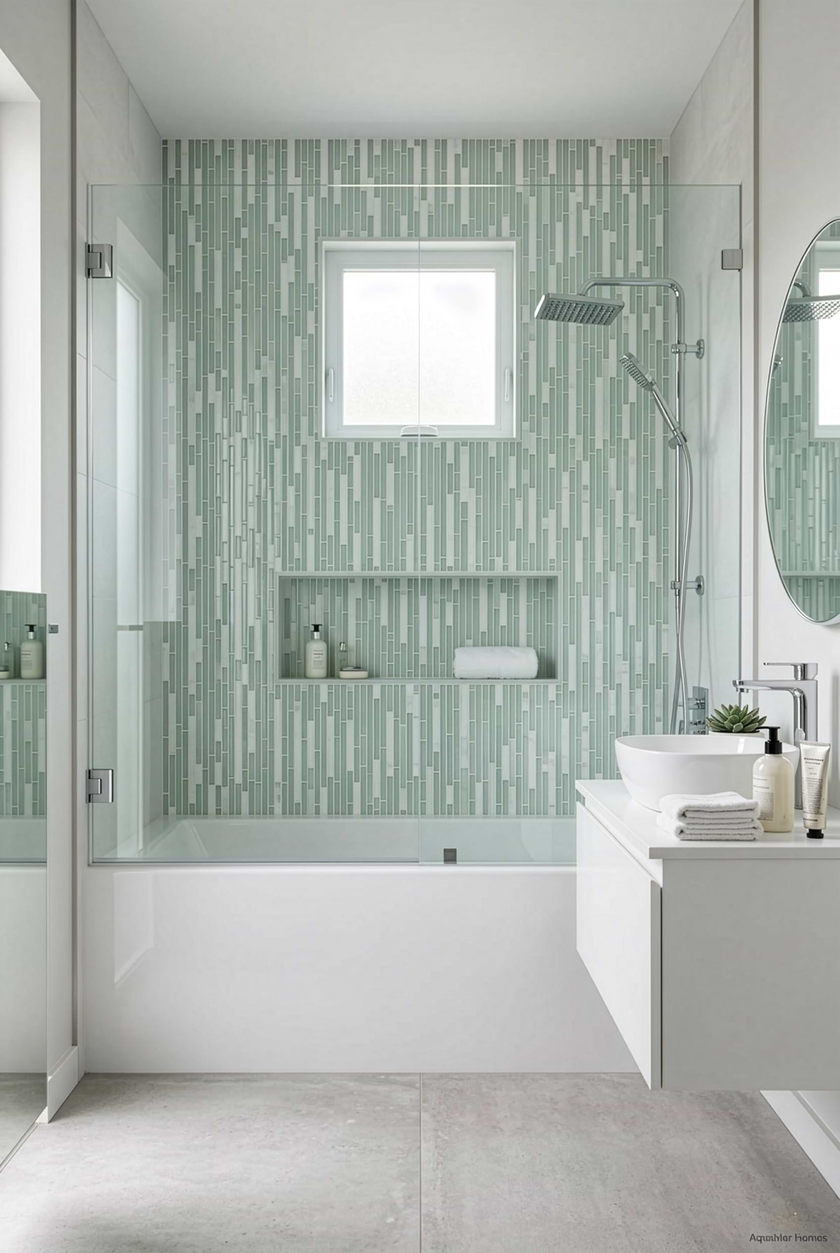 Sea Green Linear Glass Marble Shower Tile BA1205